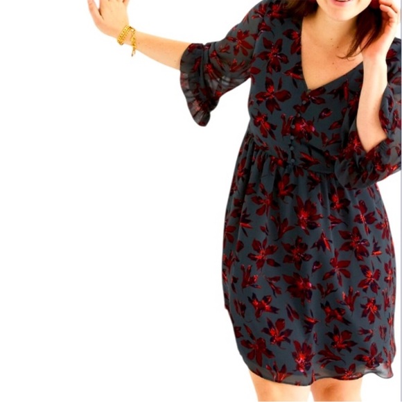 Madewell Moonblossom Ruffle-Sleeve Dress in Winter Orchid 3X - Picture 2 of 12